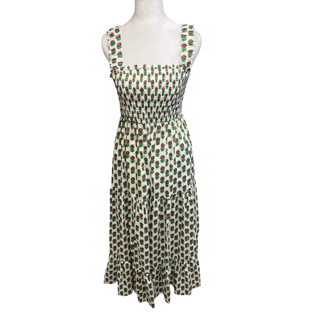 Wishlist Floral Midi Dress Sz M Smocked Tiered Square Neck Boho Cottagecore